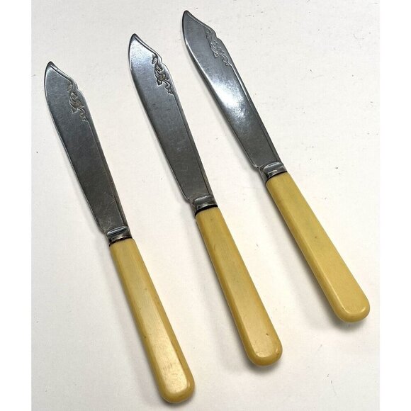 VTG 8pc Flatware Lot WES EPNS Silverplate Bakelite 5 Forks 3 Knives +Extra FLAWS - Picture 4 of 7